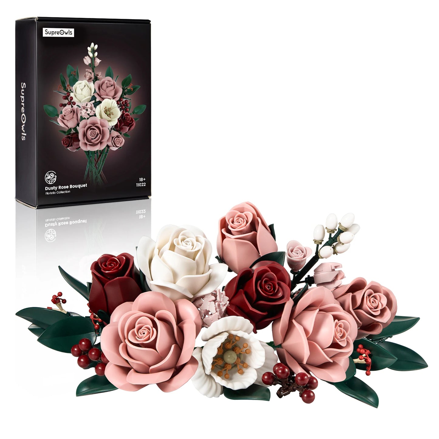 Pink Roses Flowers Bouquet Building Blocks Botanical Collection Toys Modern Home Decor Valentines Day Gifts for Adult Girlfriend