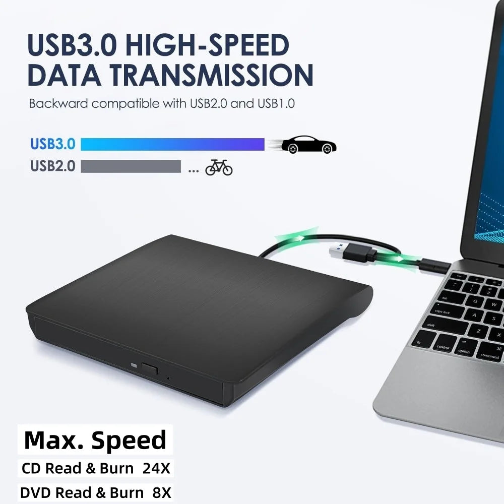 USB 3.0 USB C External CD/DVD RW Drive Read Burner Portable DVD Player Optical Drives For Laptop PC Windows 11 10 Linux MacOS