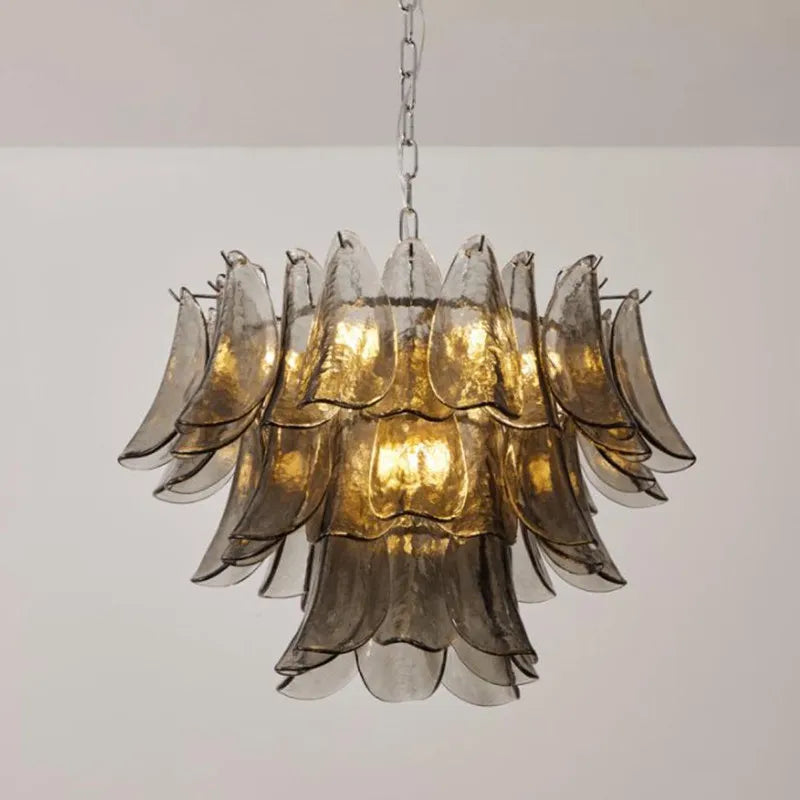 Franch Murano Gray Glass Artistic Shell Design Indoor LED Chandelier Lamps for Bedroom Living Dining Room Home Decor Lighting