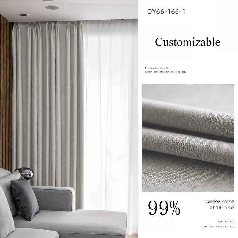 Custom Size Cotton Linen Look Thermal Insulated  Blackout Curtains for Living Room Bedroom Fabric Window Home Decor White Tulle
