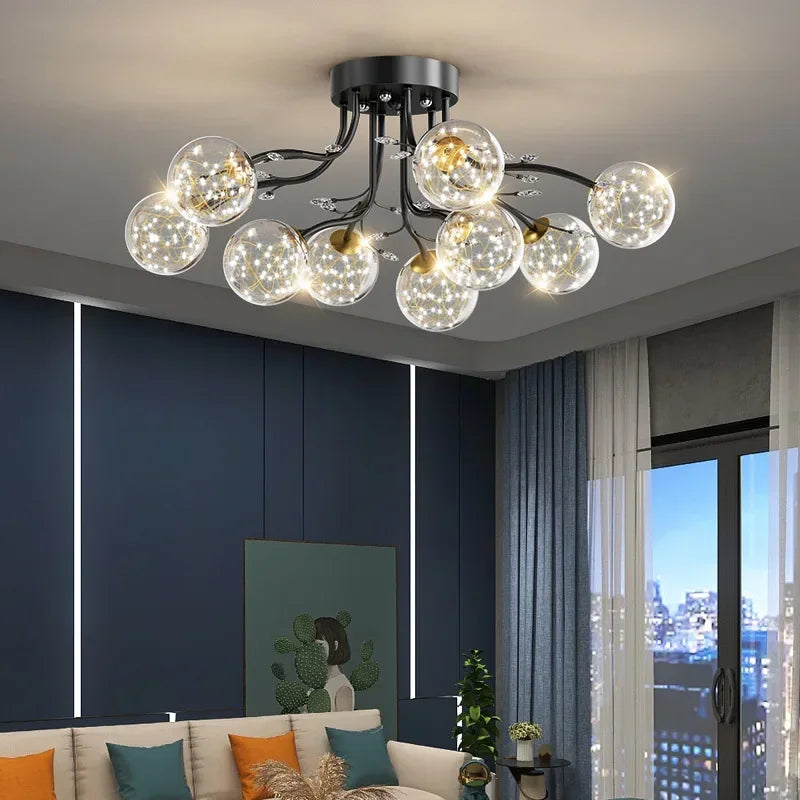 Creative Iron LED Ceiling ChandelierStarry Glass Lamp Living Dining Room bedroom kitchen Loft light Home Decor Stylish Luminaire