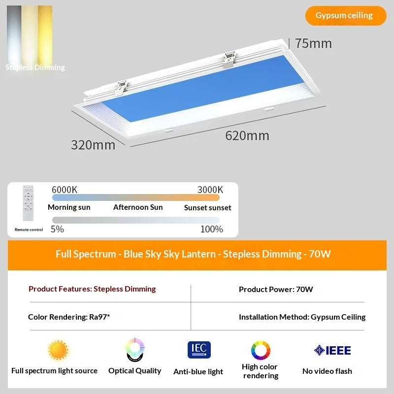 Modern Minimalist Recessed LED Sky Ceiling Light Sky Blue Simulation Sunlike Daylight Lamp for Kitchen Bathroom Home Decor