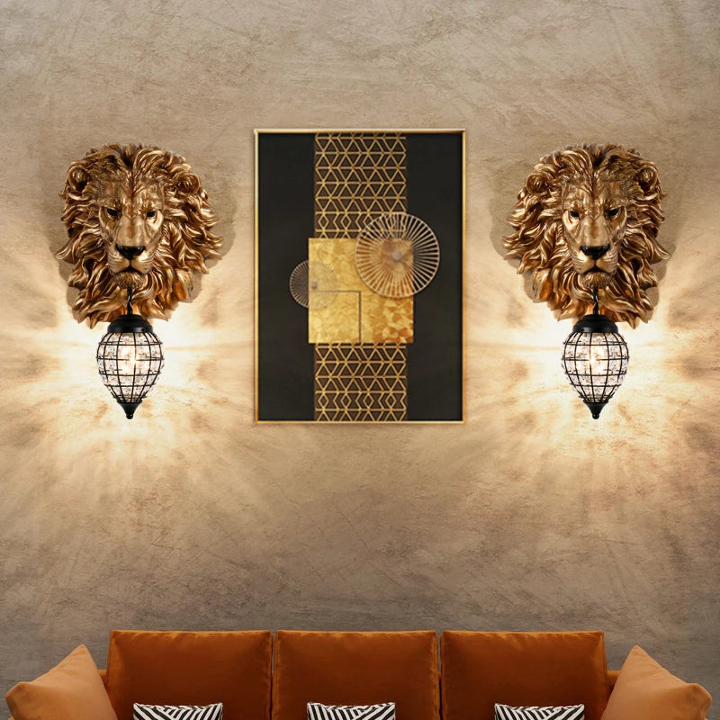 Retro Lion Head Wall Lamp Nordic loft Led Resin Wall Lamps Living Room Restaurant Corridor Background Wall Home Decor Lighting