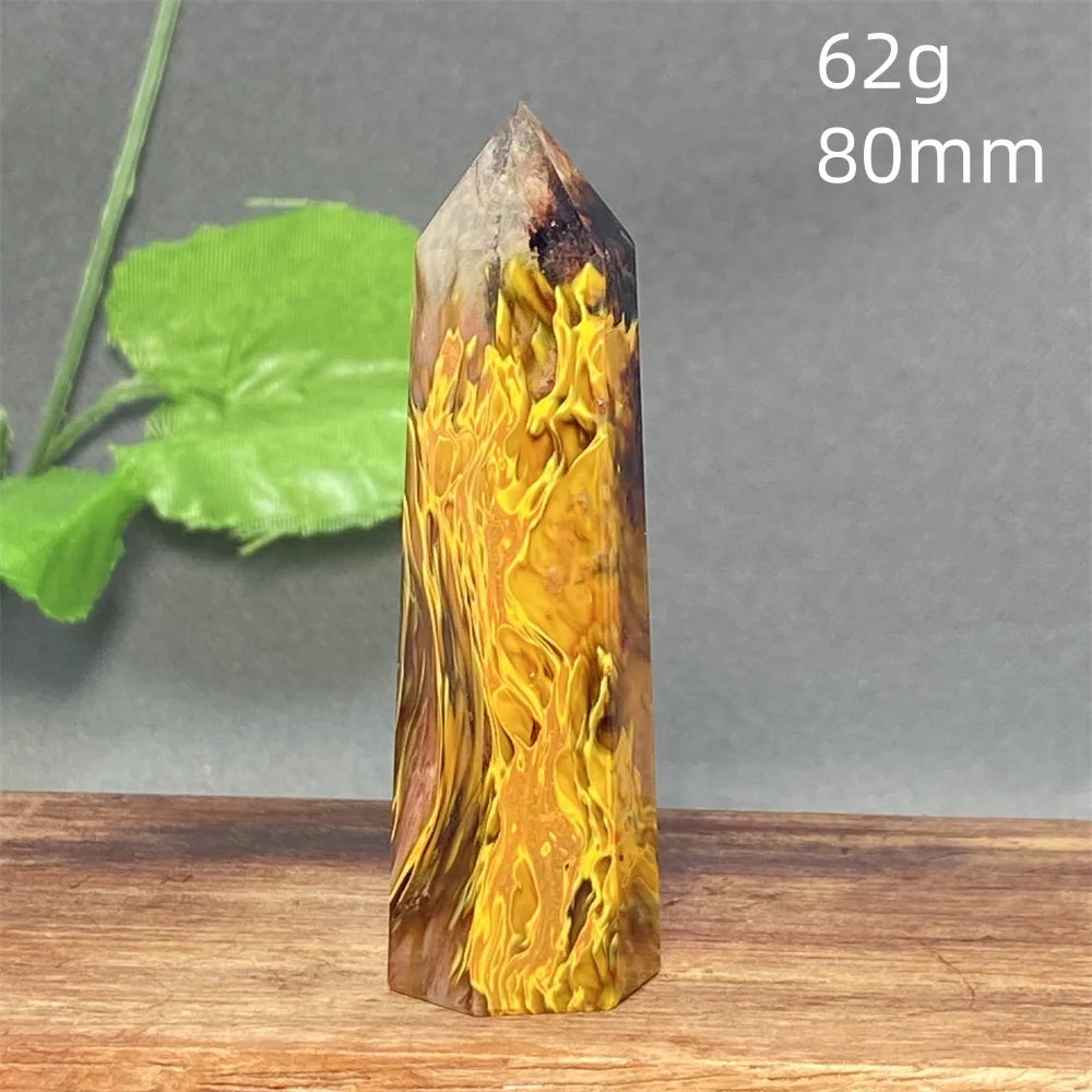 1PC Natural Tiger Skin Smelted Stone Crystal Tower Yellow Stripe Pyramid Obelisk Home Decor Gift