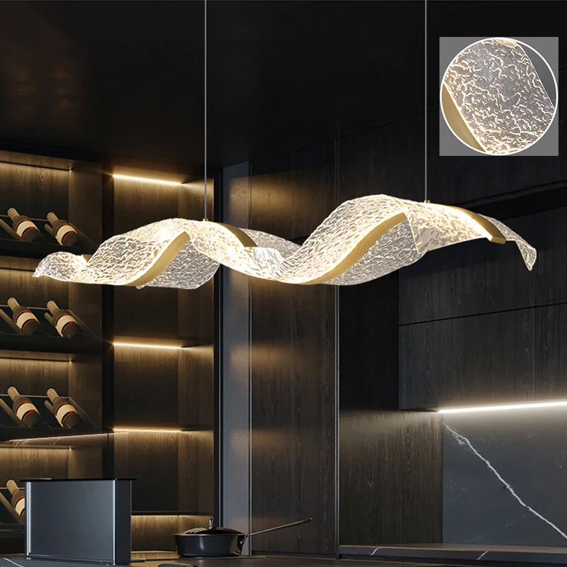 Nordic Creative Stylish LED Chandelier Long Wave Pendant Light Restaurant Bar Lamp Dining Room Ceiling Hanging Lights Home Decor