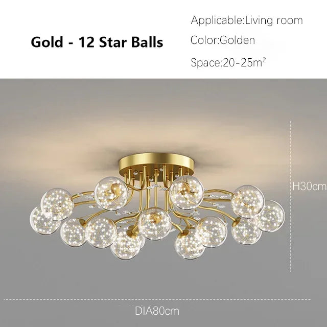 Creative Iron LED Ceiling ChandelierStarry Glass Lamp Living Dining Room bedroom kitchen Loft light Home Decor Stylish Luminaire