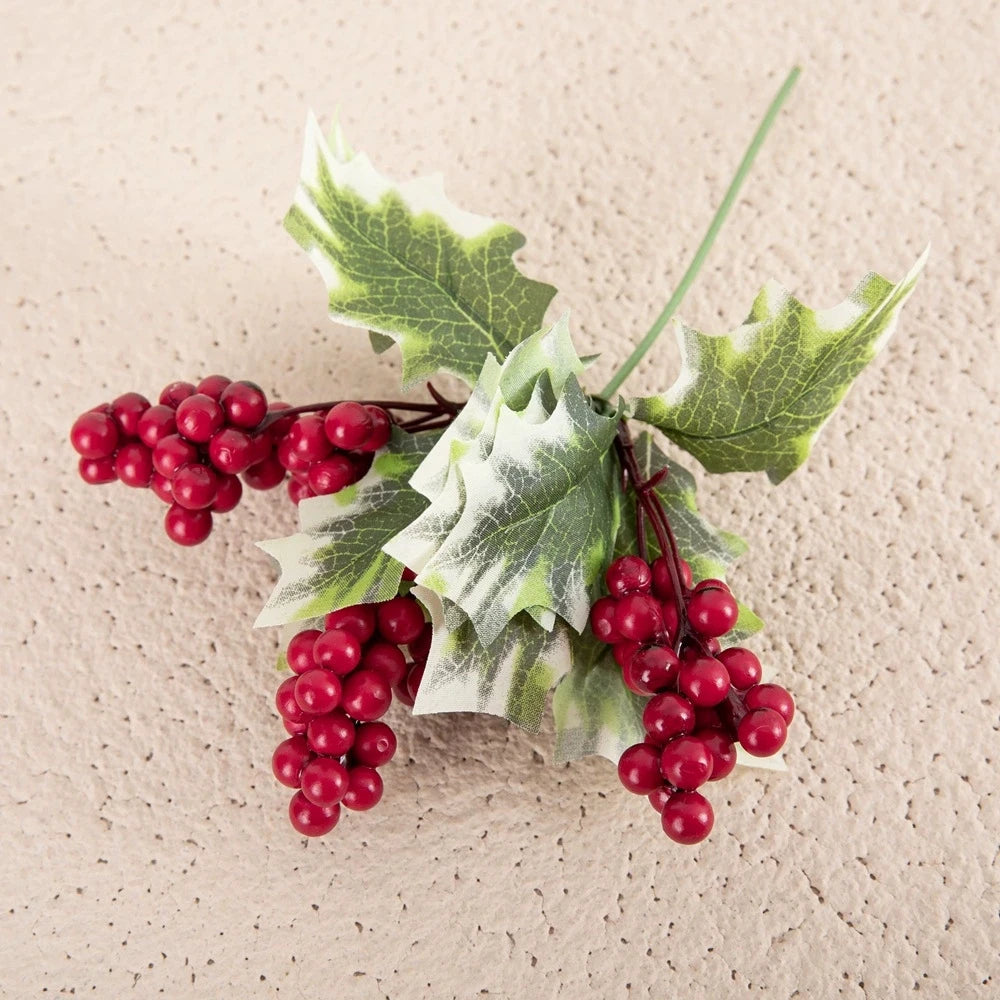 Artificial Red Berry Branch With Leave Faux Holly Berries Flower Bouquet Christmas Tree Ornaments Wedding Party Home Decor