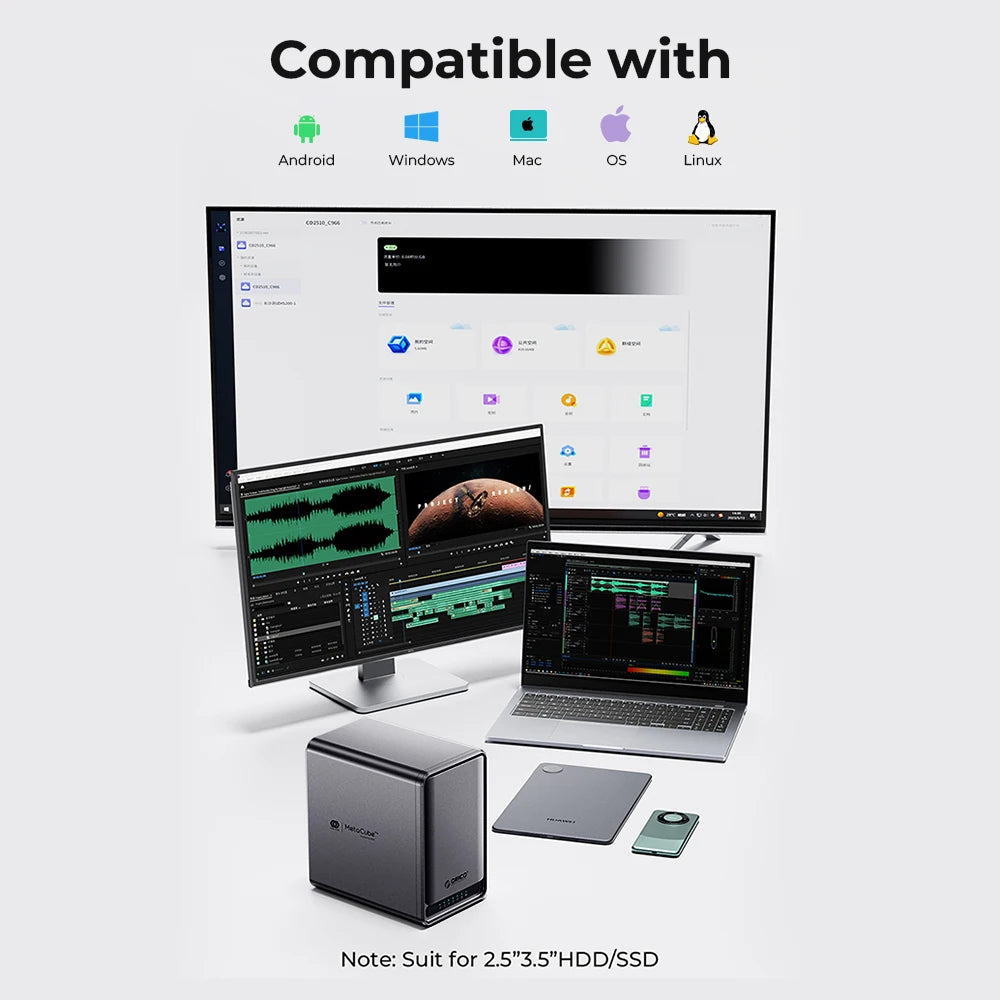 Orico TS200 USB 3.2 MetaCube Household Storage SATA NAS 2/5 Bay HDD/SSD Enclosure 40TB/100TB House Personal Cloud Serve Backup