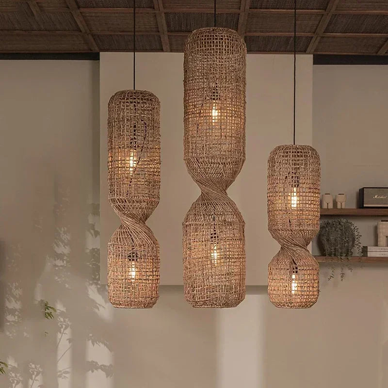 Japanese Wabi Sabi Retro Rattan Pendant Lamp Zen Tea Room Homestay Hotel Restaurant Bar Counter Chandelier Home Decor Lighting