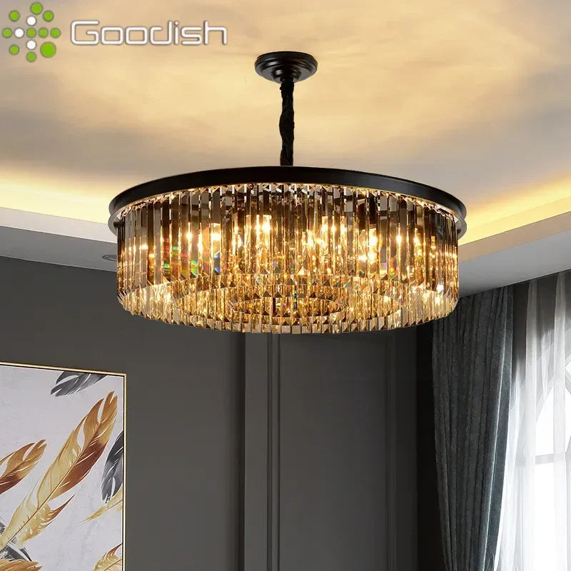 Modern Luxury Pendant Lights Crystal Gold Black Chandelier Hanging Ceiling Lamps for Living Dining Restaurant Hall Home Decor