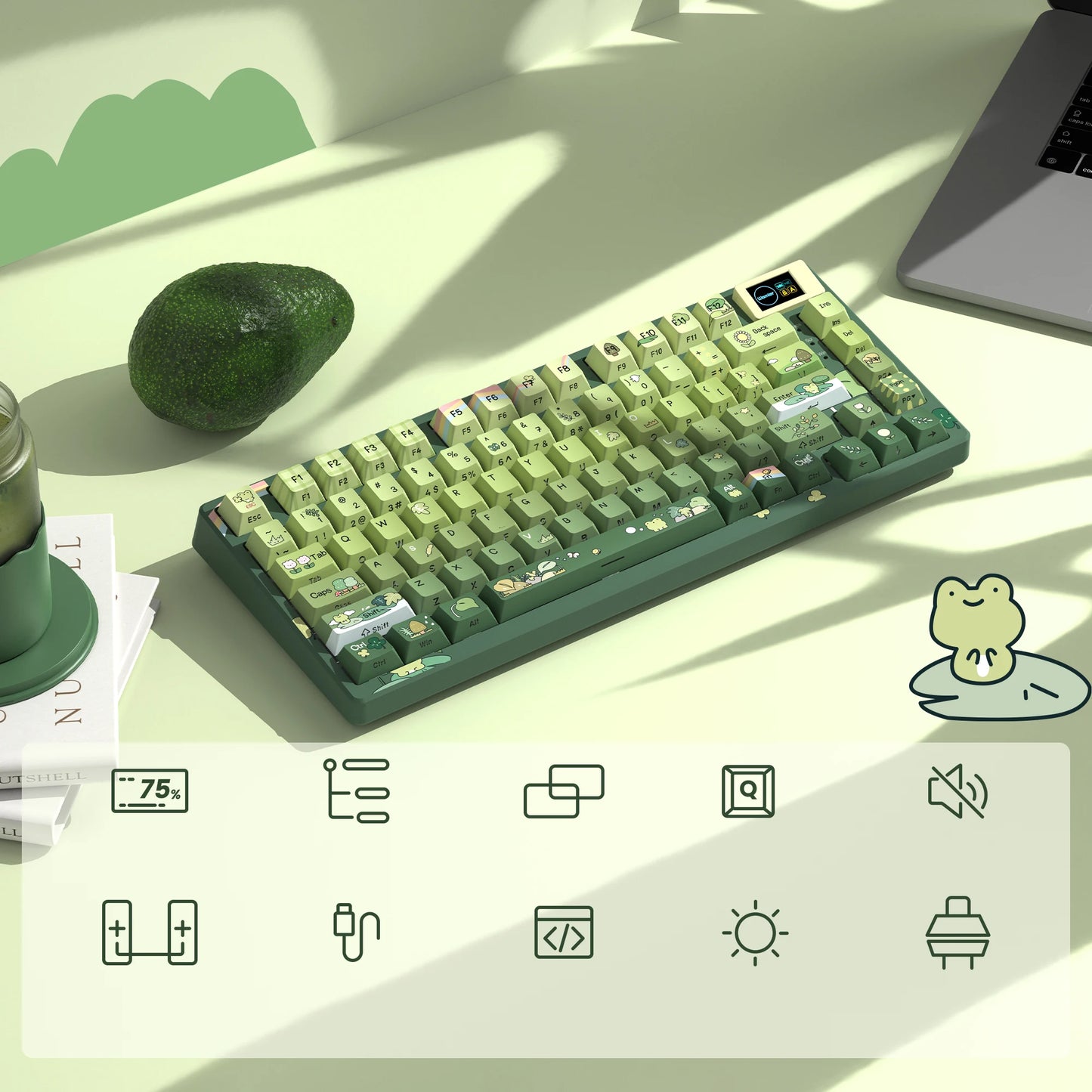 Womier S-K80 Green 75% Keyboard with Color OLED Display Mechanical Gaming Keyboard Hot Swap Keyboard Gasket Mount RGB  Keyboard