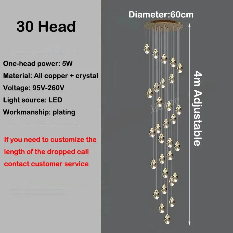 Modern Hall LED Chandeliers Luxury Villa Staircase Crystal Chandeliers Attic Hotel Lighting Fixtures Home Decor Chandeli