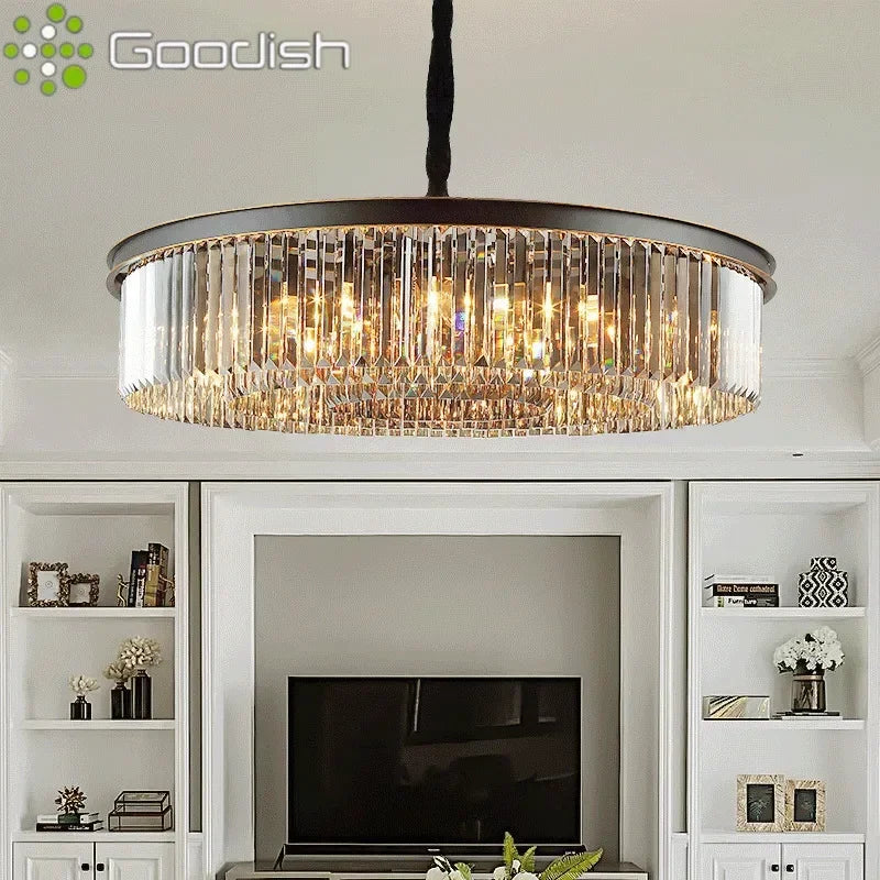 Modern Luxury Pendant Lights Crystal Gold Black Chandelier Hanging Ceiling Lamps for Living Dining Restaurant Hall Home Decor