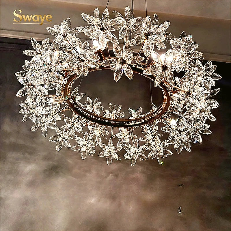 Modern Luxury Art LED Ceiling Chandeliers Lamps Flowers Crystal Pendant Lights Home Decor Bistro Villa Lobby Living Stair Indoor