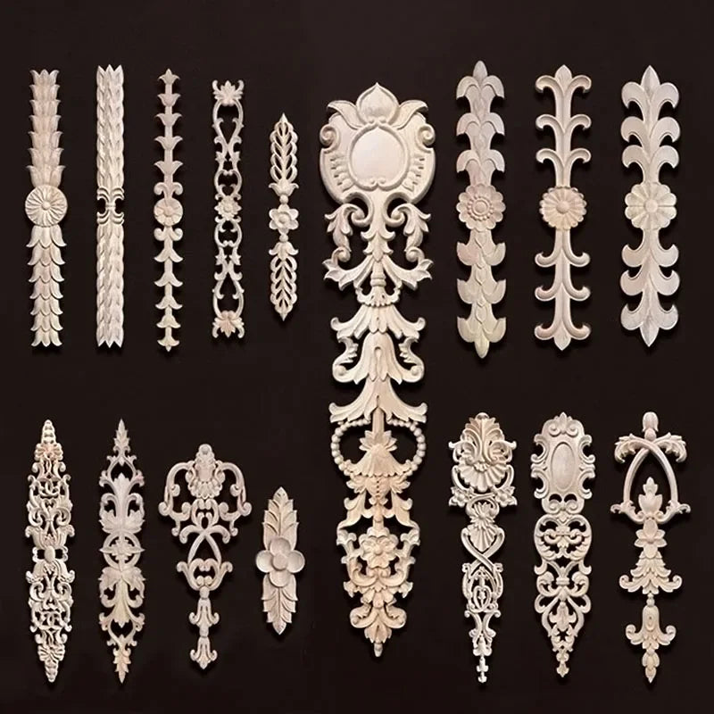 Wooden Furniture Appliques Luxury Living Room Decoration Home Decor Antique Onlays Mouldings Unique Natural Floral Wood Carved