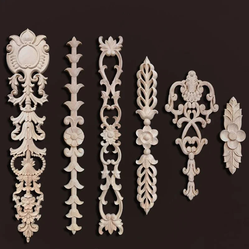 Wooden Furniture Appliques Luxury Living Room Decoration Home Decor Antique Onlays Mouldings Unique Natural Floral Wood Carved
