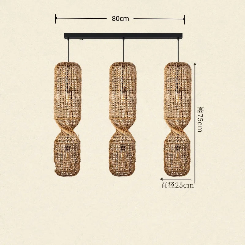Japanese Wabi Sabi Retro Rattan Pendant Lamp Zen Tea Room Homestay Hotel Restaurant Bar Counter Chandelier Home Decor Lighting