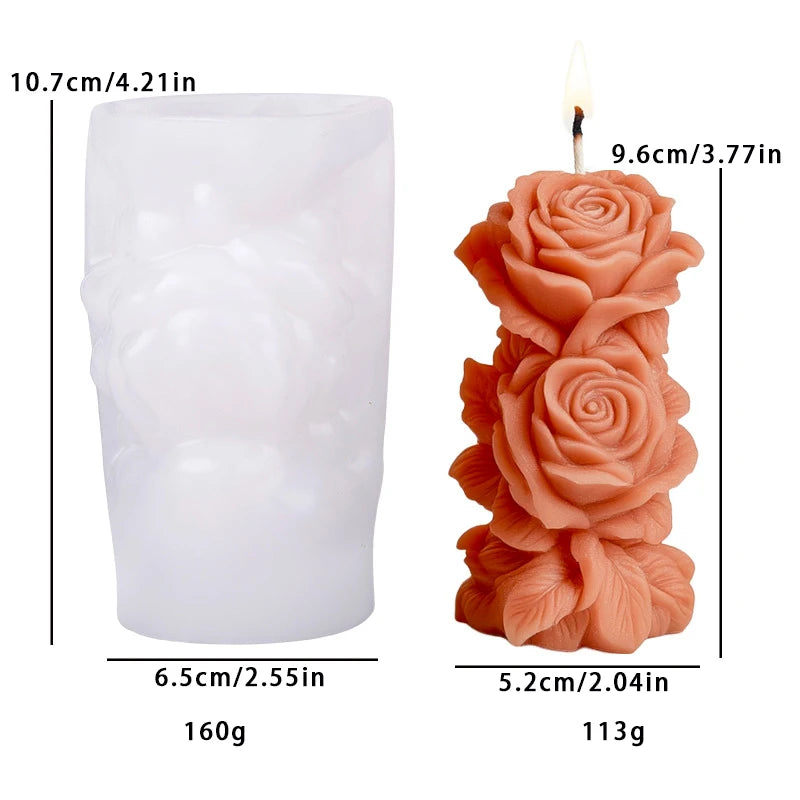 Relief Blooming Flower Cylinder Candle Silicone Mold 3D Rose Cylinder Candle Molds Valentine's Day Wedding Home Decor Mould
