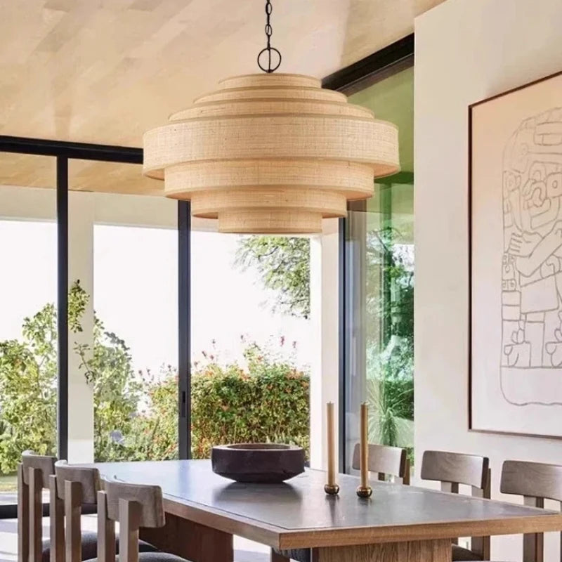 Restaurant Wabi-sabi Fabric Art LED Pendant Light E27 Silk Lustre Chandelier for B&B Island Counter Loft Lamps Design Home Decor