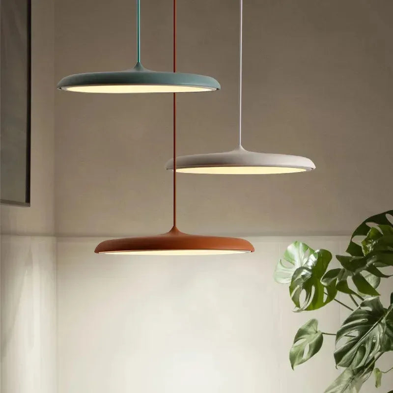 Modern Macaron UFO Led Pendant Lamp Restaurant Kitchen Hotel Table Living Room Round Indoor Chandelier Home Decor Hanging Lamp