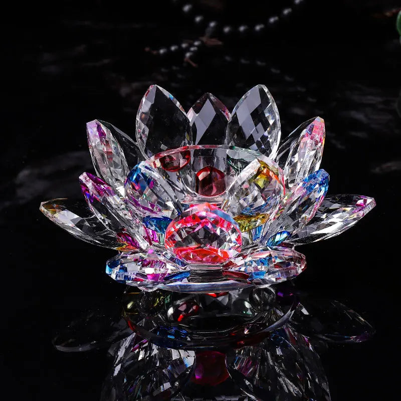 Handcrafts Crystal Lotus Flower Candlesticks Glass Tealight Candle Holders Ornament Buddhist supplies Home Decor