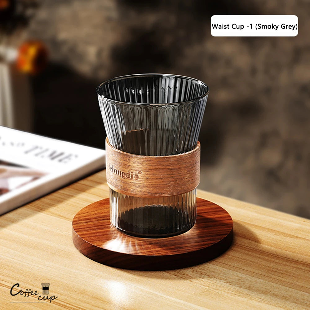 300 ml Glass Iced Coffee Cup, Milk Tea Drinking Mug with Leather Grip for Latte, Cocktail, Juice & Home Decor