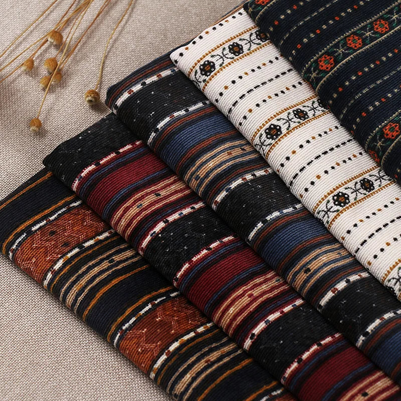 Corduroy Stripe Printed Fabric-Polyester for Women's Dresses Home Decor & DIY Quilting Fabric(by Meter)