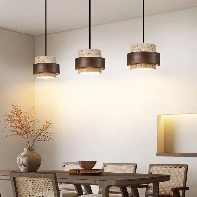 Modern Minimalist Wood LED Pendant Lamp Dining Room Bedroom Chandelier Bedside Natural Stone Indoor Home Decor Hanging Lighting