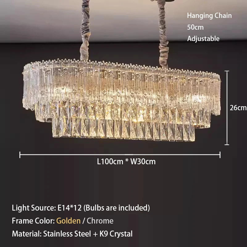 Crystal Rectangle Big Ceiling Lights LED Ceiling Chandelier Living Room Led Lamparas Para Techo Lighting for Lustre Home Decor
