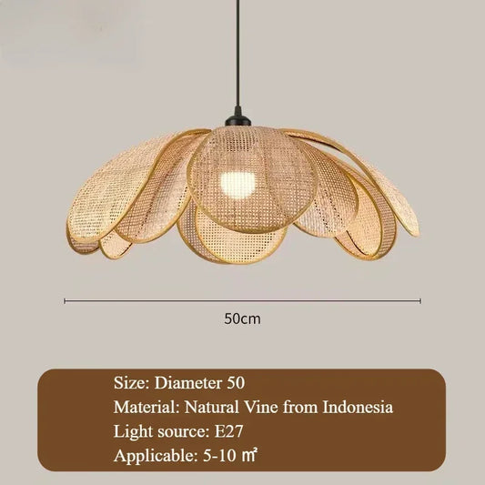 2025 Wabi Sabi Pendant Light Rattan Petal Woven Ceiling Chandelier Home Decor For Bedroom Living Room Dining Table Led Hanging L