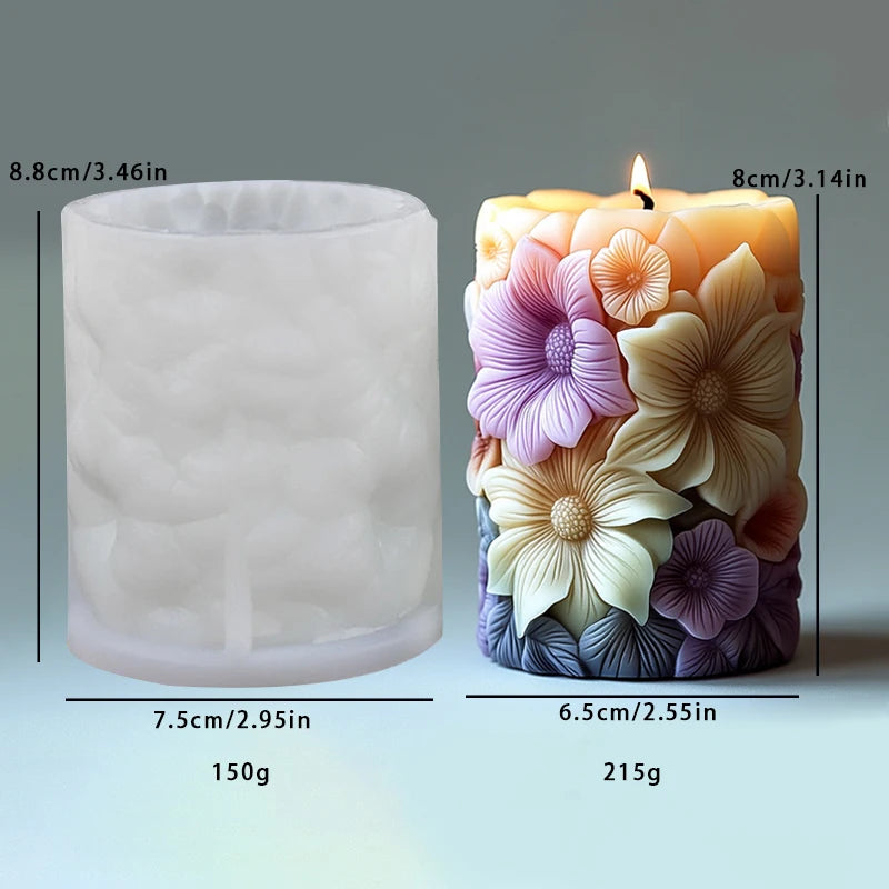 Relief Blooming Flower Cylinder Candle Silicone Mold 3D Rose Cylinder Candle Molds Valentine's Day Wedding Home Decor Mould