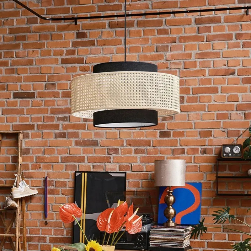 Wabi Sabi Retro Restaurant Pendant Light Handmade Woven Rattan Chandeliers Living Room Pendant Lamp Home Decor Lighting Fixtures