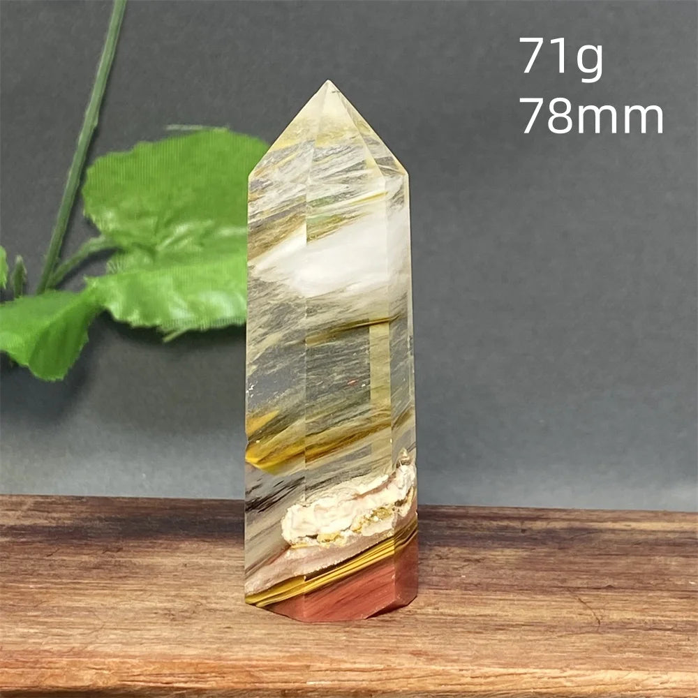 1PC Natural Tiger Skin Smelted Stone Crystal Tower Yellow Stripe Pyramid Obelisk Home Decor Gift