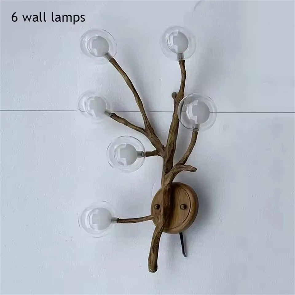 Nordic Glass Bubble LED Ceiling Chandeliers Retro Resin Tree Branch Chandelier Living Dining Room Home Decor Lighting Fixtures