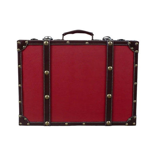 Vintage Leather Trunk with Wooden Accents Travel Storage Case, Antique Home Decor Luggage Box for Luxury Wedding Gift