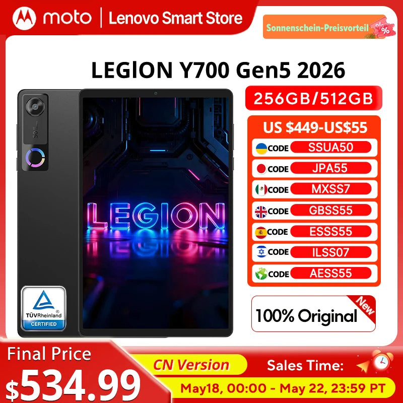 Original Lenovo Legion Y700 5th Gaming Tablet CN Version Snapdragon 8 Elite Gen5 8.8‘’ 3K 165Hz Display 9000mAh Android Pad PC
