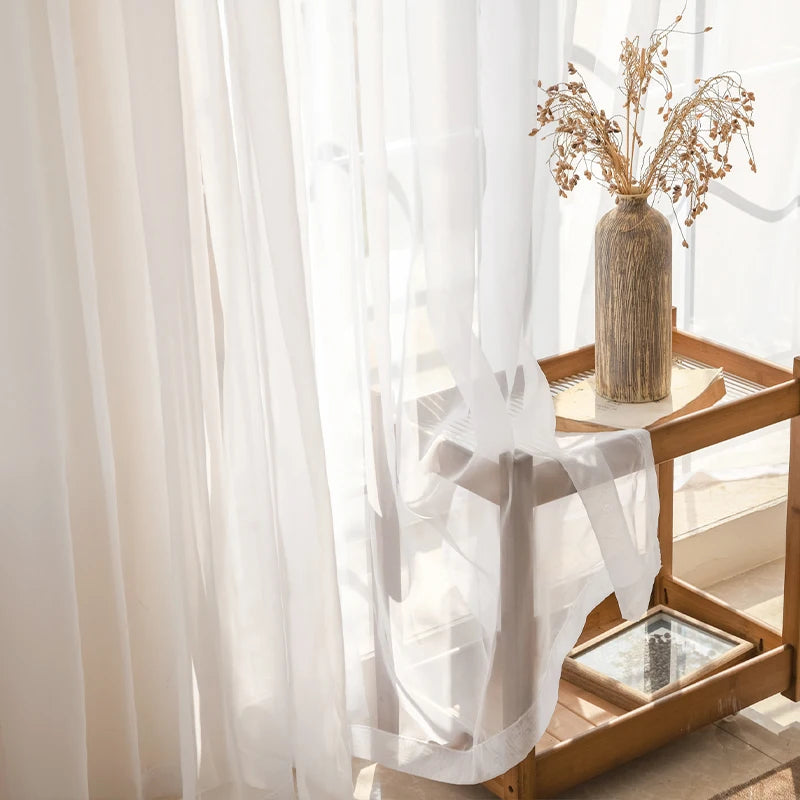 Solid White Sheer Curtains for Living Room Windows Transparent Tulle Curtain for Door Gauze Treatment Cortina Wedding Home Decor