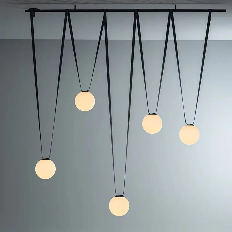 Modern Trendy Black Red Long Belt LED Chandelier Home Decor Lumunaire Indoor Lighting Lamp For Dinning Room Bar Bedroom
