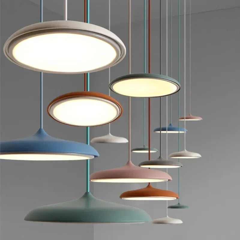 Modern Macaron UFO Led Pendant Lamp Restaurant Kitchen Hotel Table Living Room Round Indoor Chandelier Home Decor Hanging Lamp