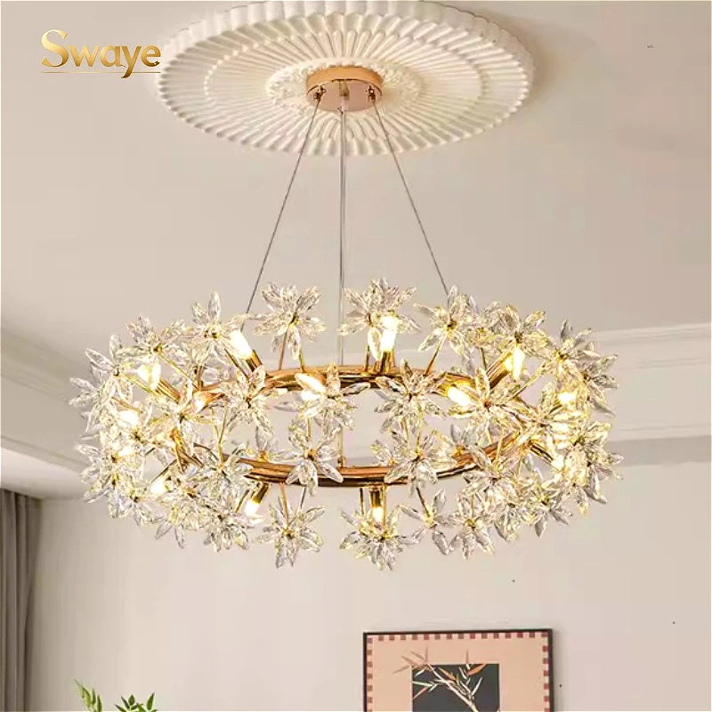 Modern Luxury Art LED Ceiling Chandeliers Lamps Flowers Crystal Pendant Lights Home Decor Bistro Villa Lobby Living Stair Indoor