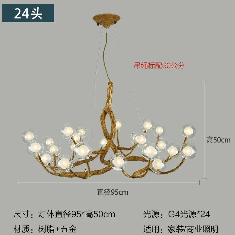 Nordic Glass Bubble LED Ceiling Chandeliers Retro Resin Tree Branch Chandelier Living Dining Room Home Decor Lighting Fixtures