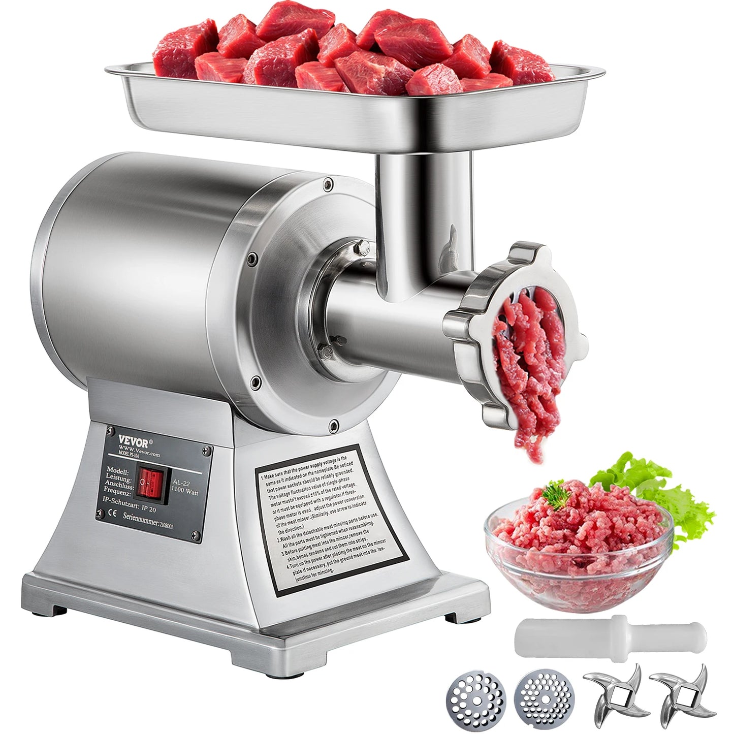 SucceBuy 1100W Electric Meat Mincer Portable Chopper Blender Food Processors Grinder Tools Crusher for Kitchen Home Commercial