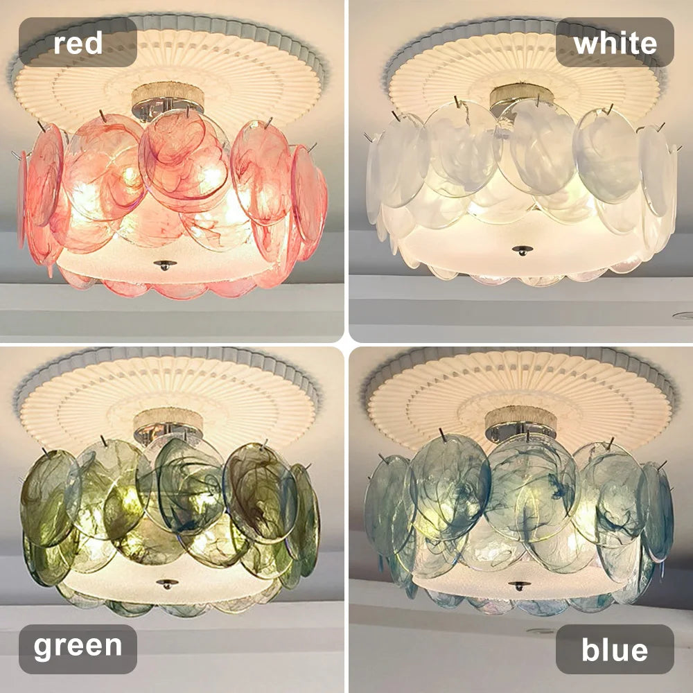 Murano Glass Flush Mount Ceiling Light Modern Round Chrome Brass Finish Lamp for Living Room Dining Room Bedroom Home Decor