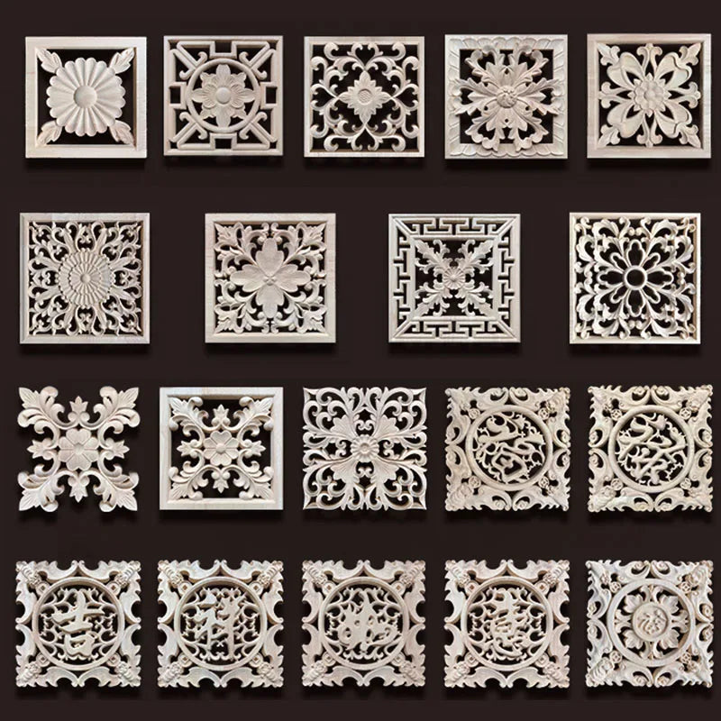 Wood Carving Onlays Appliques Decoration for Home Wood Decals for Furniture Wood Flower Crafting Wood Floral Home Decor Items