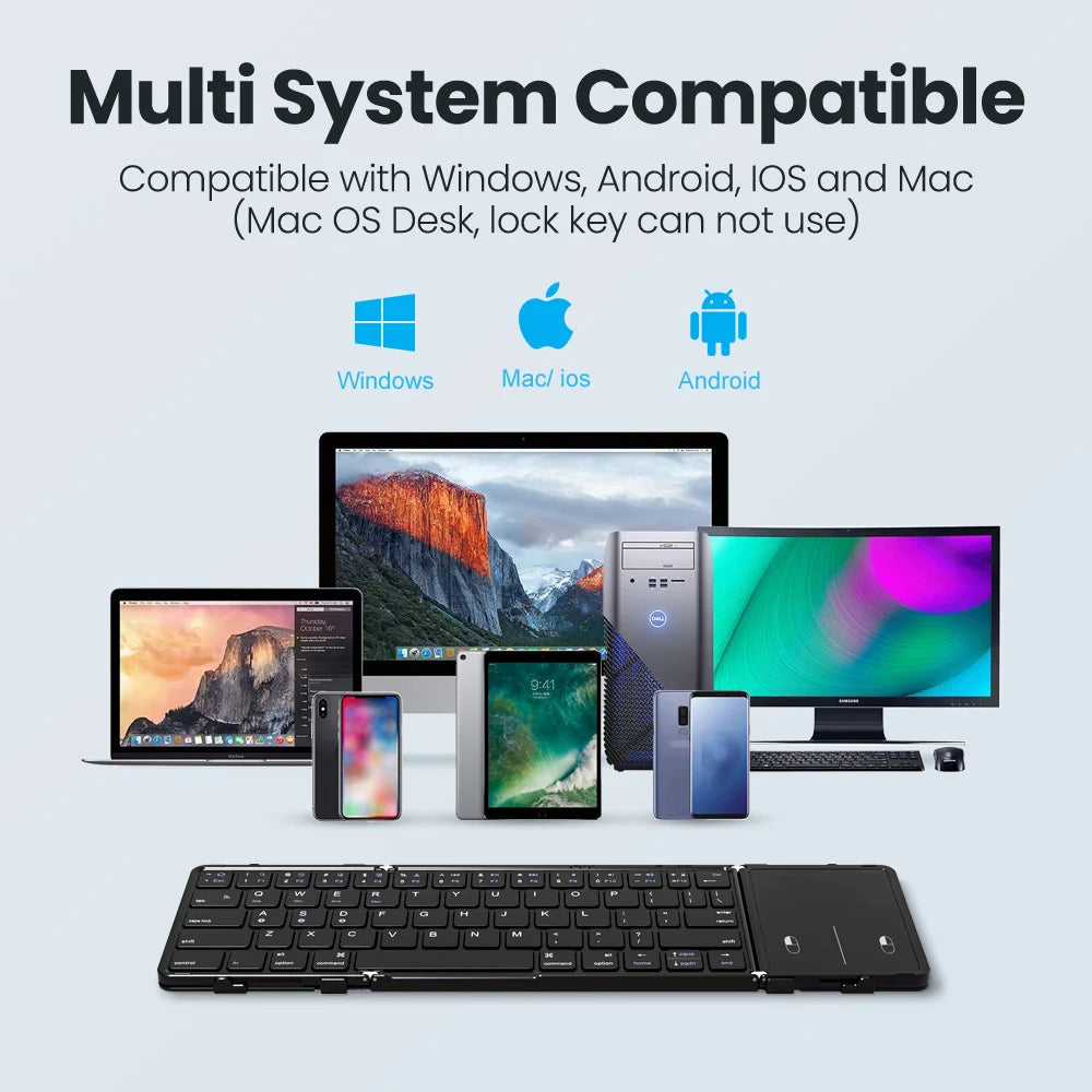 Hebrew/Korea/Russia/Korea Wireless Folding Keyboard with Touchpad Rechargeable Foldable Bluetooth Keyboard for Tablet Ipad