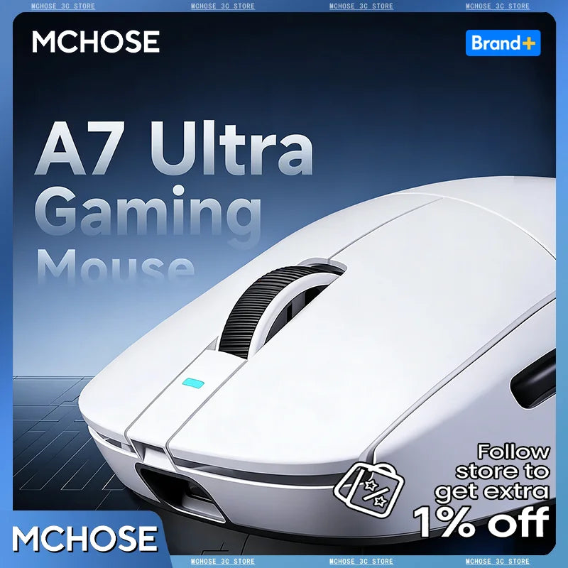 MCHOSE A7 Ultra Gaming Mouse PAW3950 8000Hz Polling Rate Optical Switch BT 2.4G Wireless ≥20000FPS 750IPS 42000DPI 500mAh 59g