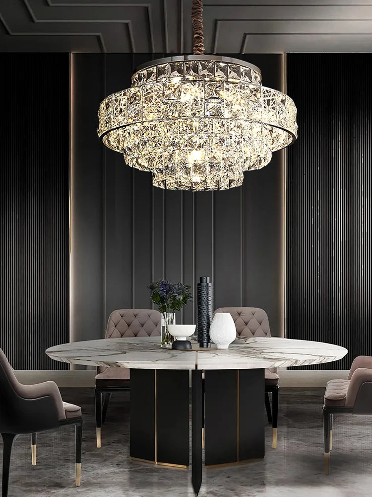 Crystal Ceiling Chandelier Modern Designer Home Decor Round Hanging Lamps for Living Room Golden / Chrome Stainless Steel Lustre