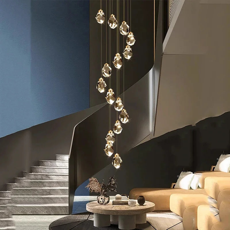 Modern Hall LED Chandeliers Luxury Villa Staircase Crystal Chandeliers Attic Hotel Lighting Fixtures Home Decor Chandeli