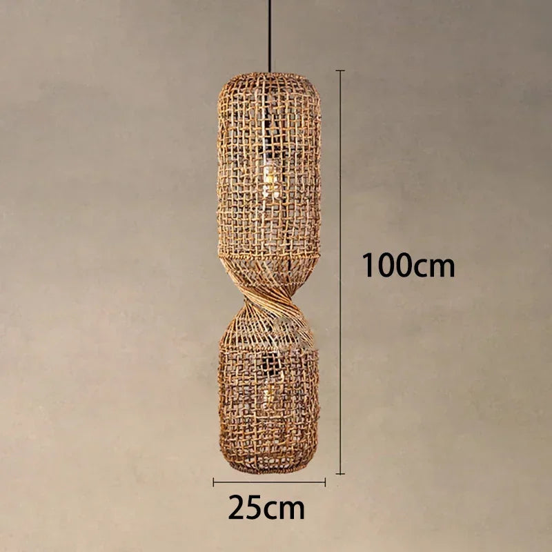 Japanese Wabi Sabi Retro Rattan Pendant Lamp Zen Tea Room Homestay Hotel Restaurant Bar Counter Chandelier Home Decor Lighting