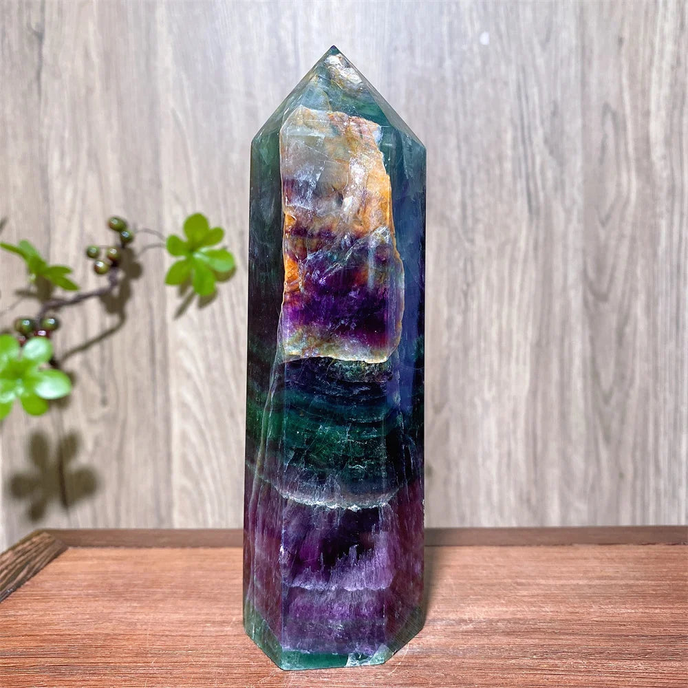 Unique Large Natural Colourful Fluorite Tower Crystal Wand Reiki Healing Mineral Stones Crafts Home Decor Christmas Gifts